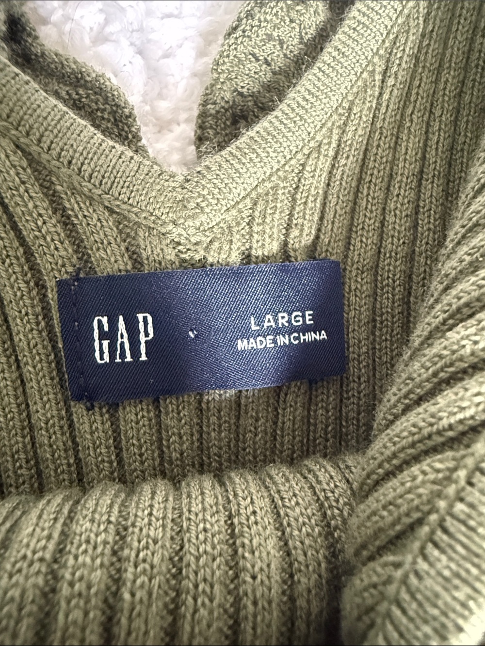 GAP Olive Ribbed V-Neck Tank with Subtle Ruffle Trim - Picture 3 of 9